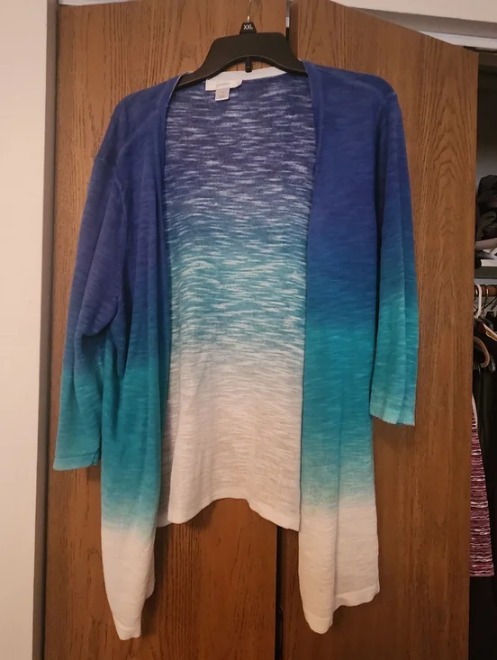 CJ Banks Gradient Blue to White Button-Front Women's Sweater - Picture 8 of 8